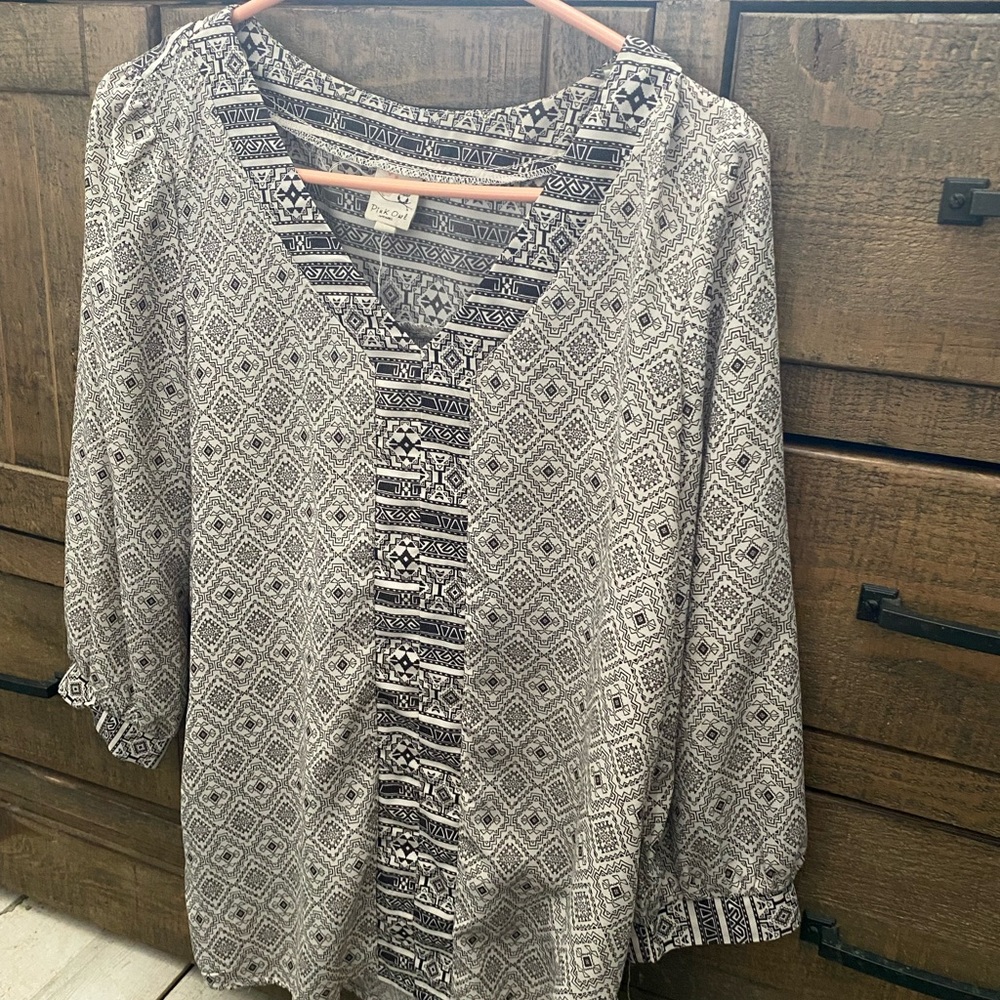Pink Owl Black and White Geometric Blouse